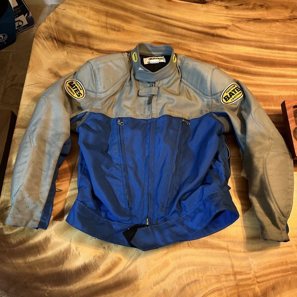 Custom BATES Blue Gray Armored Padded Motorcycle Jacket Made In USA S Or M‎